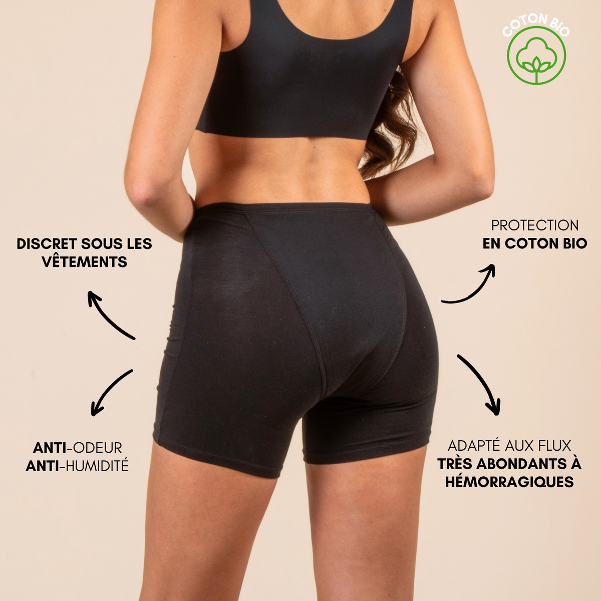 Boxer Menstruel Romy Adapté aux Flux Hémorragiques (Nouveauté)