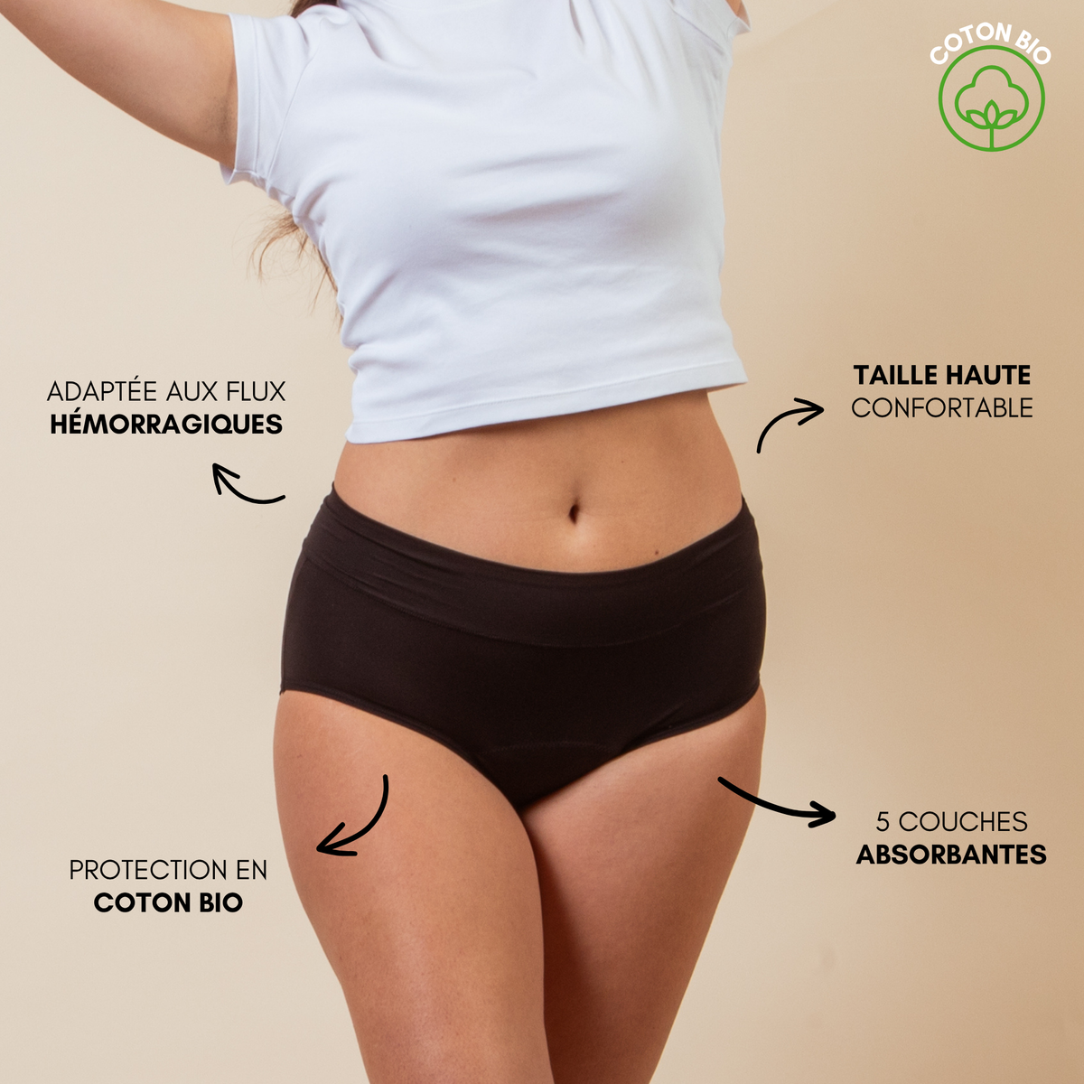Culotte Menstruelle Marie Adaptée aux Flux Hémorragiques